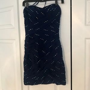 La Femme Navy Blue W/ Navy Beading Strapless Dress